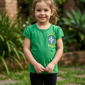 Camiseta do Brasil Infantil Manga Princesa Verde Copa do Mundo