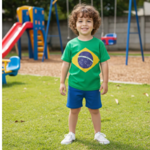 Camsieta Verde Bandeira do Brasil Infantil Menino e Menina