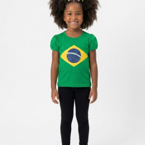 Camsieta Verde Bandeira do Brasil Infantil Menino e Menina