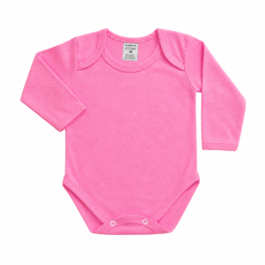 Body Bebê Manga Longa Liso P M G GG Basikinhos Rosa Chiclete